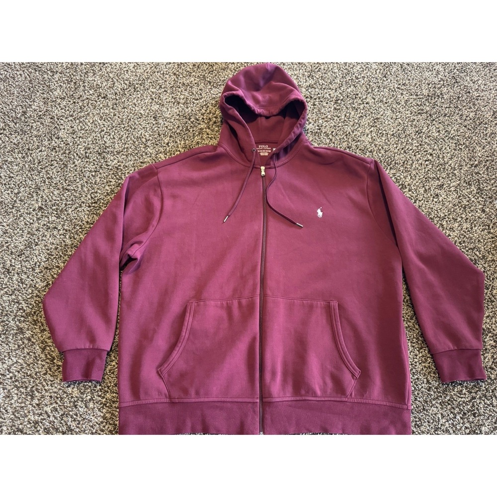 Polo Ralph Lauren Double Knit Full Zip Hoodie Maroon Burgundy Men's Size 2XB